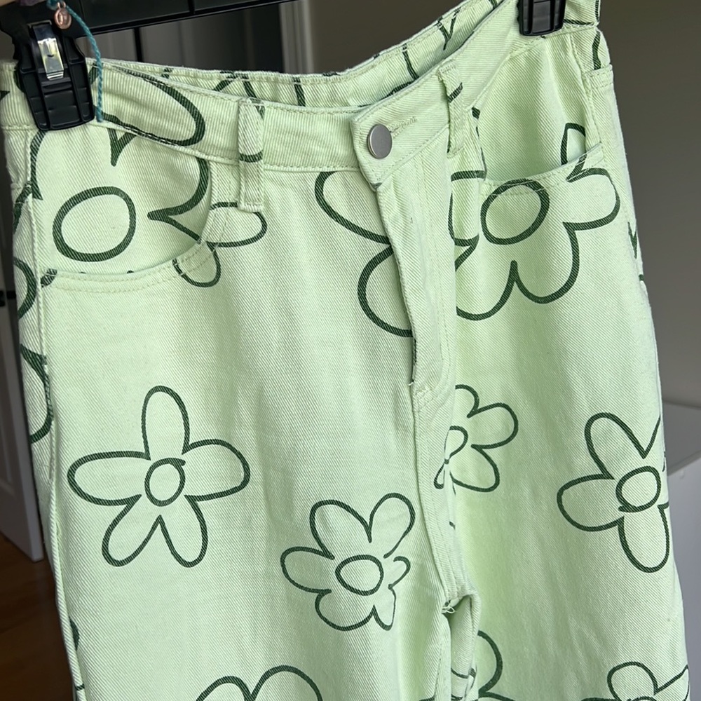 Bailey Rose light green retro like cropped Wide Leg  flower jean pants Womens 5 - Picture 2 of 8